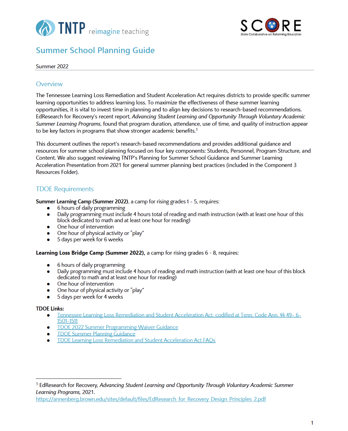 2022 Summer School Planning Guide