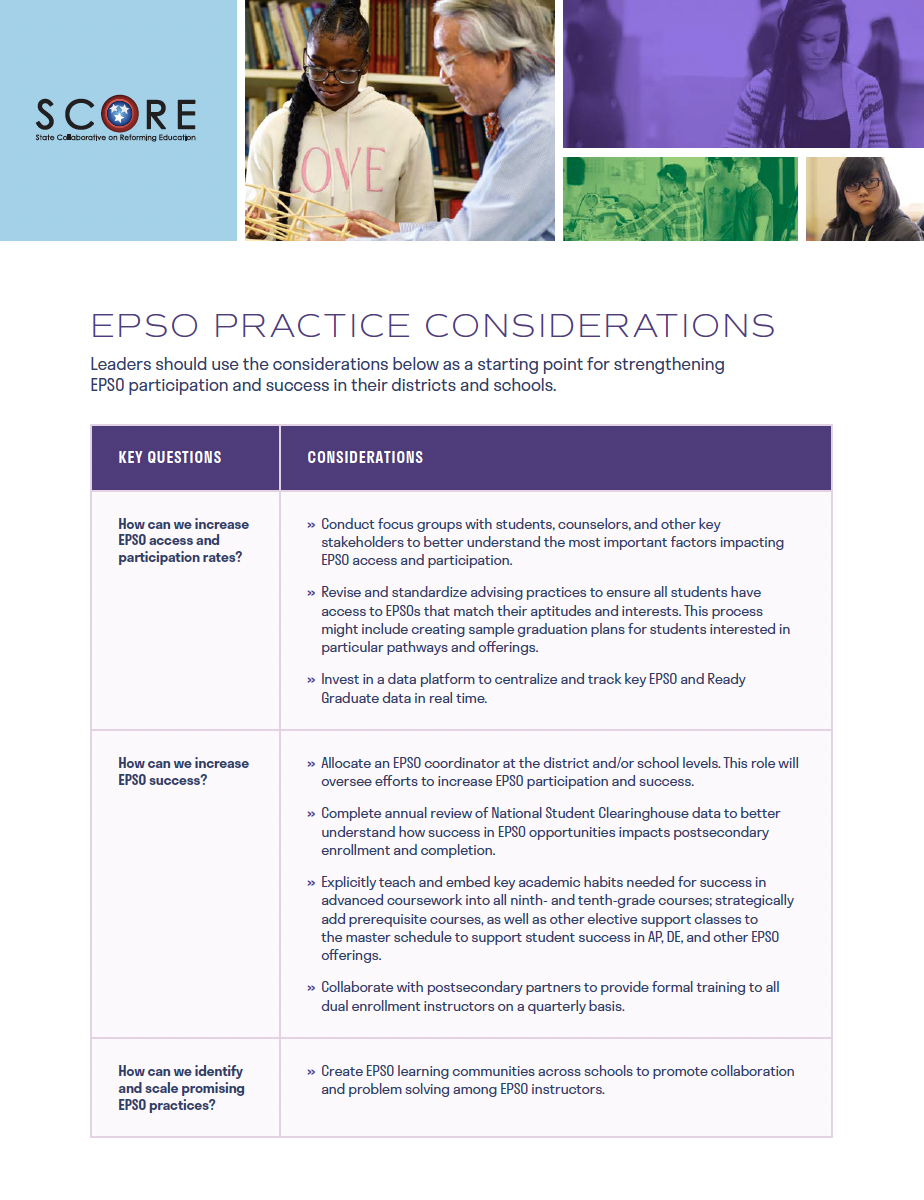 EPSO Report Practice Considerations